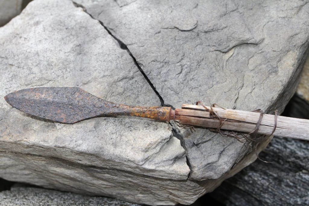 A 1300-year-old arrow from the peak period of hunting at the Langfonne ice patch. Photo courtesy of Secrets of the Ice. 