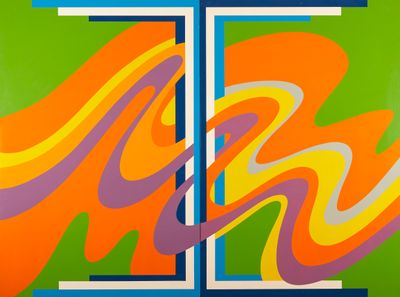 Mohamed Melehi, Untitled (1983). Cellulose paint on board. 150 x 200 cm. © Mohamed Melehi Estate.