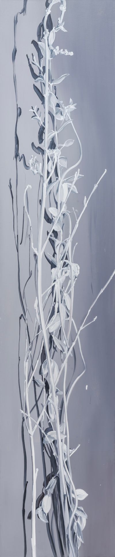 Rho Eunjoo, Silver Plant 1 (2021). Oil on canvas. 194 x 40 cm.