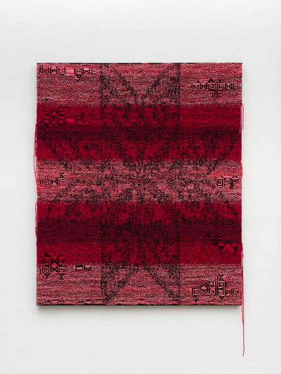 Sarah Rosalena, Eight Point Star (2023). Hand-dyed cochineal wool yarn. Photo: Ruben Diaz.