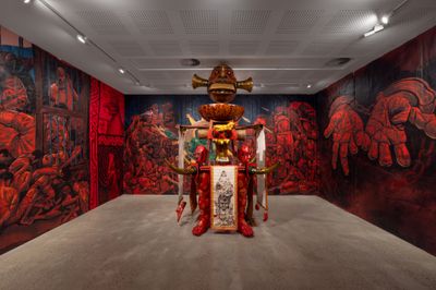 Udeido Collective, The Koreri Transformation (2024). Collection/ Konfir Kabo. Exhibition view: 24th Biennale of Sydney, Ten Thousand Suns, UNSW Galleries (9 March–10 June 2024). Photo: Jacquie Manning.
