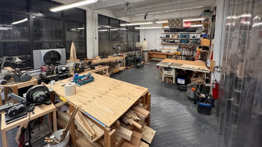 Brooklyn Industrial Arts. A workshop with workbenches and industrial tools.