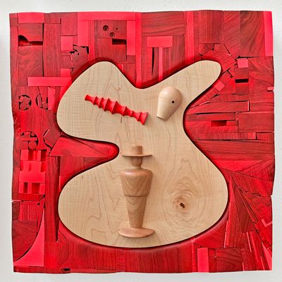 Edgar Orlaineta, (Da)Dandy (2024). Wood, wax, and acrylic paint on board, 50 x 50 x 8 cm.