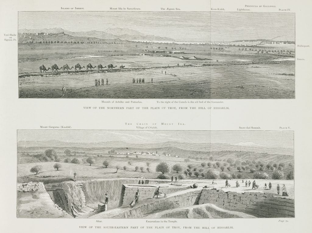 Two views of the Plain of Troy, from the Hill of Hissarlik, Turkey, 1871-1875.