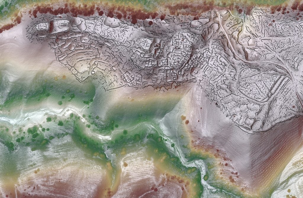 Lidar topographical view of Uzbekistan coloured in browns and greens.