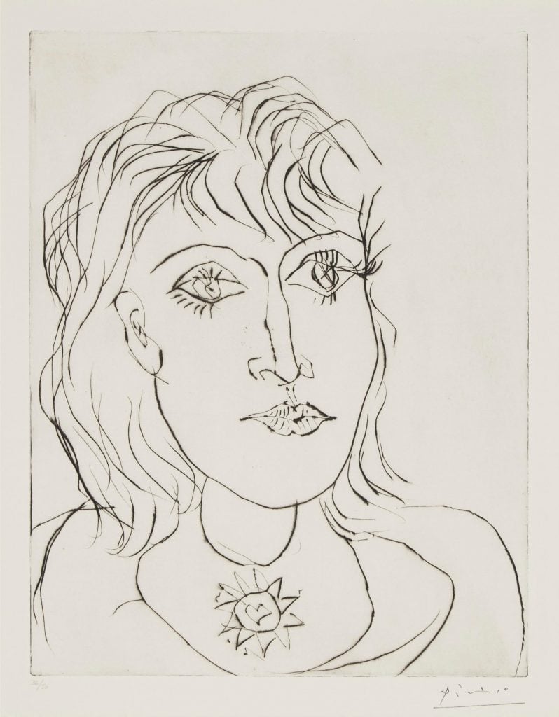 A drypoint on laid paper by Picasso, alongside Picasso Ceramics in Artnet's 40 under 40 sale.