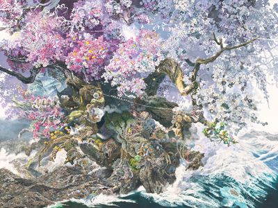 Manabu Ikeda, Rebirth (2013–2016). Pen, acrylic ink, and transparent watercolour on paper, mounted on board. 300 x 400 cm. Digital Archive: Toppan Printing Co., Ltd. Collection of Saga Prefectural Art Museum.