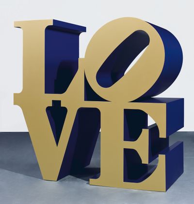 Robert Indiana, LOVE Gold Faces Blue Sides (1966–2000). Polychrome aluminium.