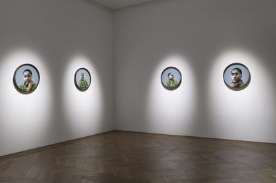 Sandra Mujinga, Shared Breath (1–6) (2024). Canson Platine Fibre Rag, Alu-Dibond, lamination on Alu-Dibond, round frame, spacer strip, museum glass, varnish. 64 x 64 x 5.5 cm each. Exhibition view: Time as a Shield, Kunsthalle Basel (30 August–10 November 2024).