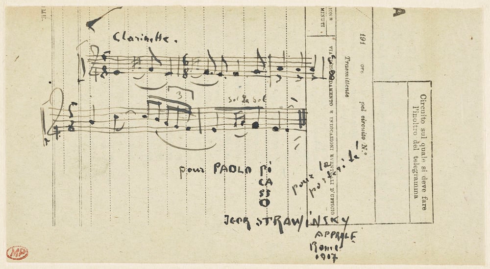 A handwritten musical notation by Igor Stravinsky, titled Pour Pablo