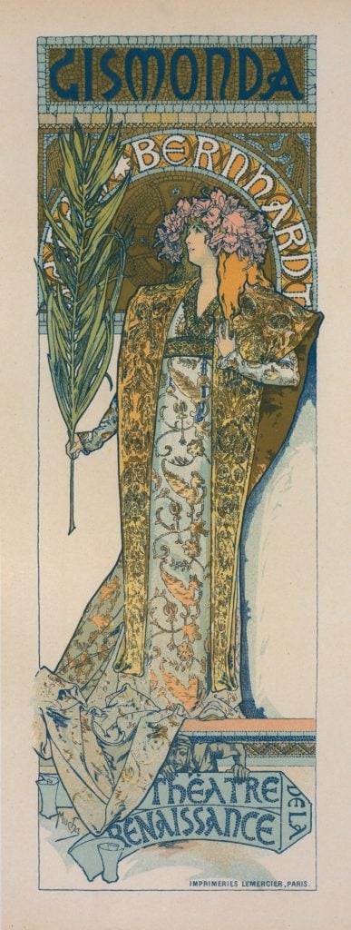 a poster for Gismonda featuring an art nouveau woman